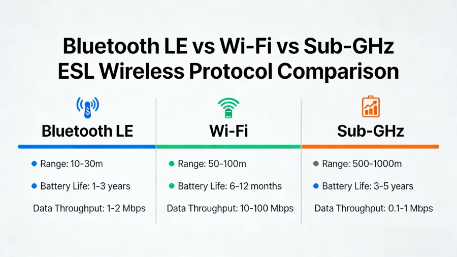 Bluetooth vs Wi-Fi vs Sub-GHz Etikèt etajè elektwonik